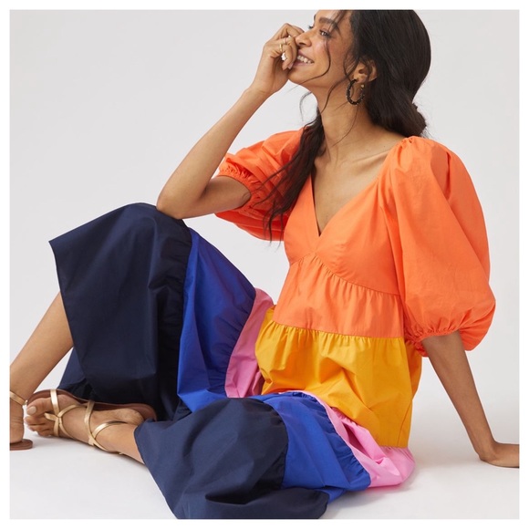 FARM RIO Tiered Colorblocked 3/4 sleeve Maxi Dress XS - Picture 15 of 17